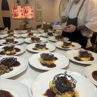 Prime Filet mignon over creamy 40 month parmigiano Reggiano polenta, finished with a bone marrow Demi glacé