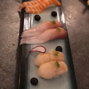 Jumbo Scallop Yellowtail Belly Nigiri Salmon Belly Nigiri