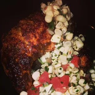 Hawaiian style barbecue chicken w/corn salsa