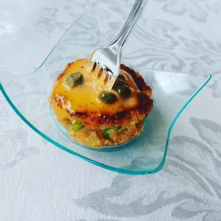 Mini Crab Cake to with a caper aioli.