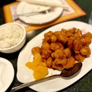 Vegan No. 50 . Orange Chicken Dinner (side of white rice)