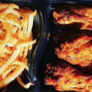 chicken wings and french fries