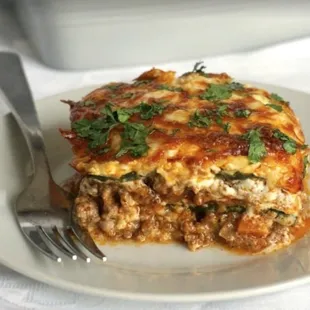 a plate of lasagna