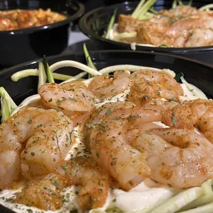 Plump, Juicy Shrimp w/ Creamy Homemade Alfredo served over Zucchini Noodles