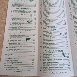 Dinner menu