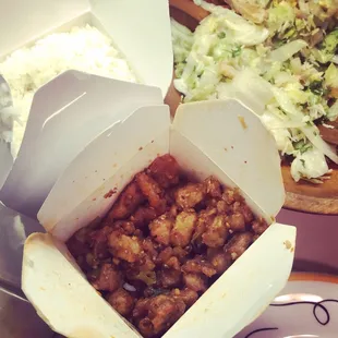 General's Chicken + Chinese Chicken Salad + Steamed Rice = Perfect Meal