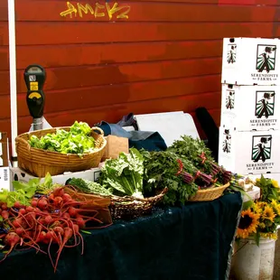 a display of fresh vegetables at a farmers market