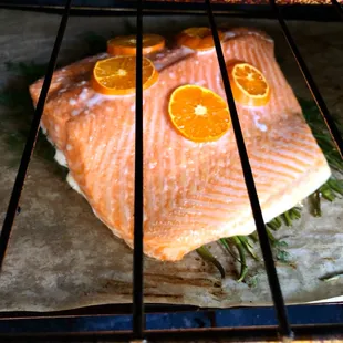 Orange-scented slow roasted wild salmon