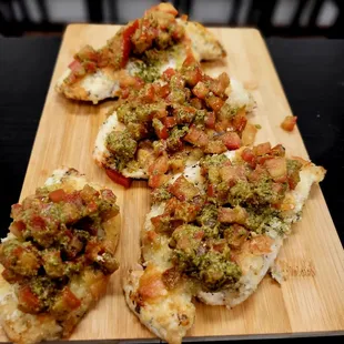 Pesto tomato topped parmesan crusted chicken