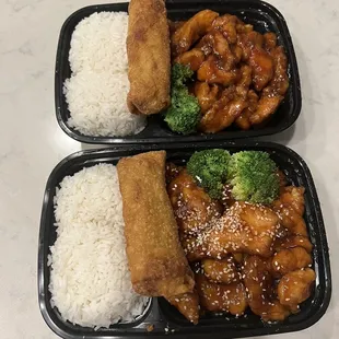 General Tso's Chicken on top and Sesame Chicken on bottom.