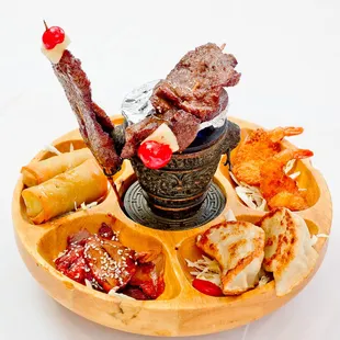 a platter of asian food