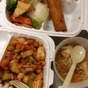 Lunch menu: buddhist tofu &amp; kung pow shrimp