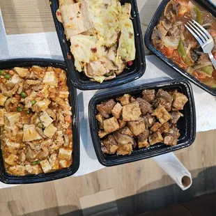 We had a mini potluck.  Cabbage with pork belly, mapotofu, ribs and tofu.