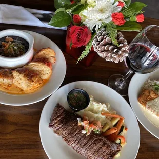 (Left) Chicken breast (middle) Arrachera (skirt steak) con Chimichurri (Right) Cajun Salmon