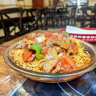 tomato beef crispy noodles $13