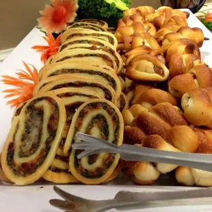 Mushroom and Spinach Pinwheels next to the Wolves in Sheep&apos;s Clothing from our Catering Side :)