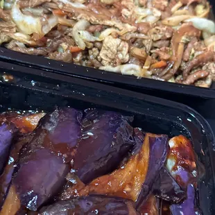 Garlic eggplant, pork Mushu
