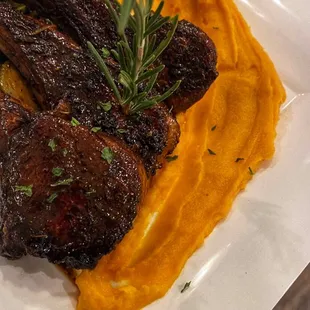 Seared lamb, Balsamic Brussel sprouts &amp; sweet potato mash. Private Dinner Services for two.