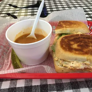 Chicken salad sandwich Spanish bean soup