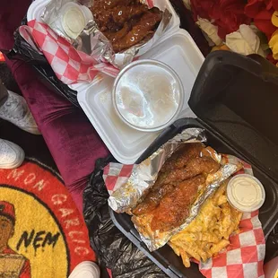 Hot honey tenders (top) Spicy lemon pepper tenders Cheese fries