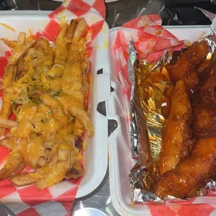 Cheese fries and hot honey tenders