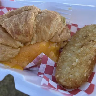 Egg and cheese croissant with hashbrown