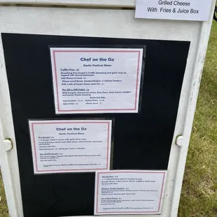 a menu on a refrigerator