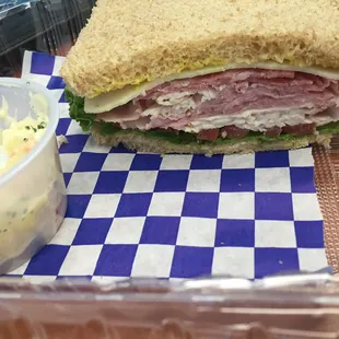 Italian sandwich on wheat bread, comes with a potato salad , yum!