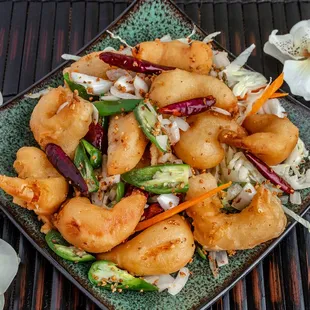 SALT &amp; PEPPER SHRIMP: Bell pepper with breaded, fried shrimp!