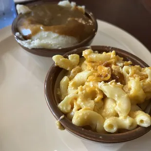 Mac and cheese and mashed potatoes
