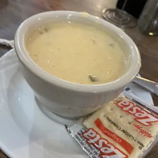 a bowl of soup on a plate