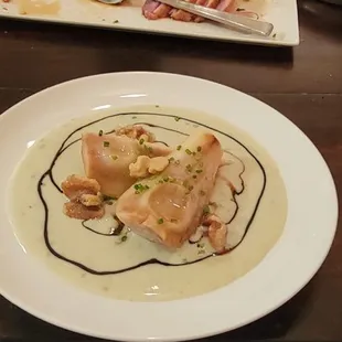 Roasted pear with Roquefort gananche, balsamic vinegar, and walnuts