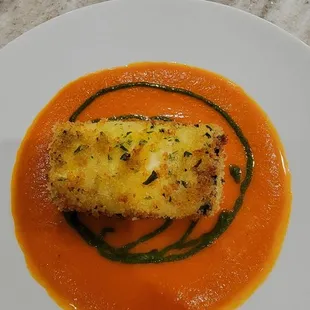 Eggplant stuffed with cheese, tomato sauce, basil pureed