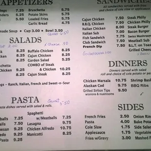 the menu for the restaurant