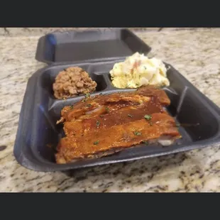 Rib combo meal with beans and potato salad!