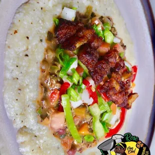 Grits &amp; Ital Stew with sweet plantains &amp; fresh vegetables