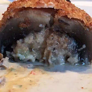 Yummmmmy seafood stuffed mushrooms.