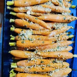 a tray of baby carrots