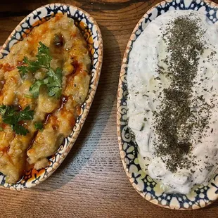 Eggplant salad  Cacik (yogurt and cucumber dip)
