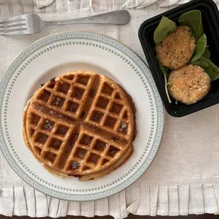 Chicken and waffle with salmon croquettes