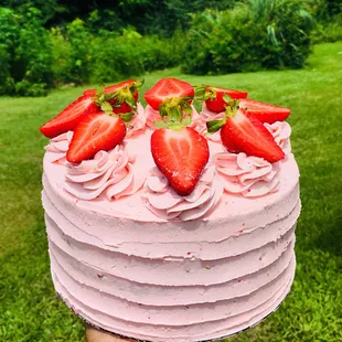 Our top selling cake. Moist delicious strawberry cake with strawberry buttercream.