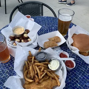 a table of food and drinks