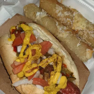 Shack Dog and "Fried Pickles"-- pickle spears and mustard wrapped in salami and a wonton then deep fried!