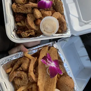 Shrimp, Clams and Oysters and Shrimp, Crab Cake, Shrimp and Fish