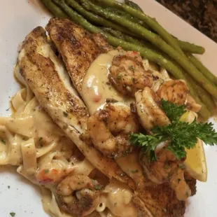 Blackened Redfish Seafood Pasta Asparagus