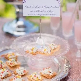 Crab &amp; Sweet Corn Salad on a Wonton Chip http://www.chef-stephanie.com/ Photo: Olivia Smart Photography www.oliviasmartt.com