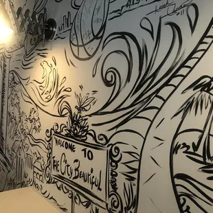 a black and white mural