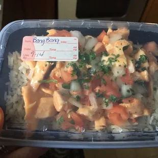 Bang Bang chicken with rice and pico de gallo