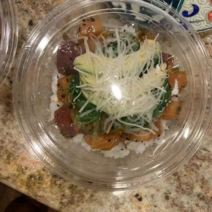 Mixed poke bowl great packaging to go