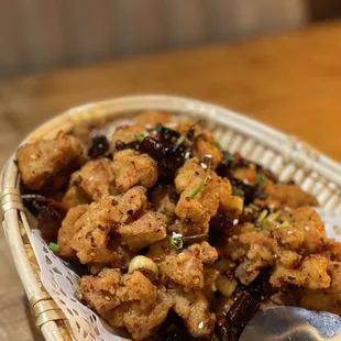 a basket of fried food